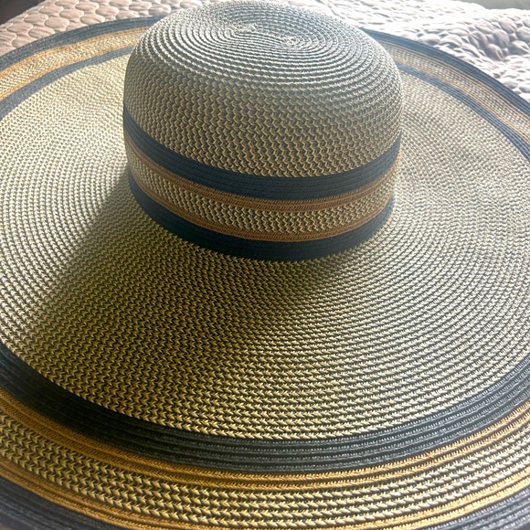 San Diego Hat Co. Huge rattan sun hat. Blk/tan stripe main image 3